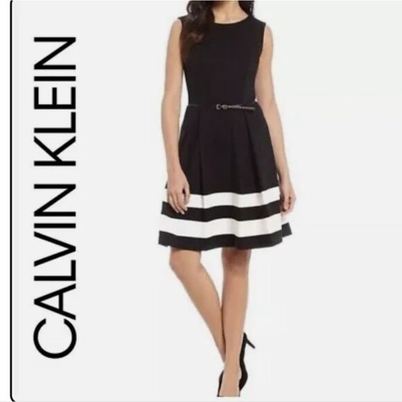Calvin Klein Black and White A-Line Midi Dress - Picture 16 of 16